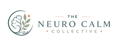 Logo of The Neuro Calm Collective with a brain icon and leaves on a white background